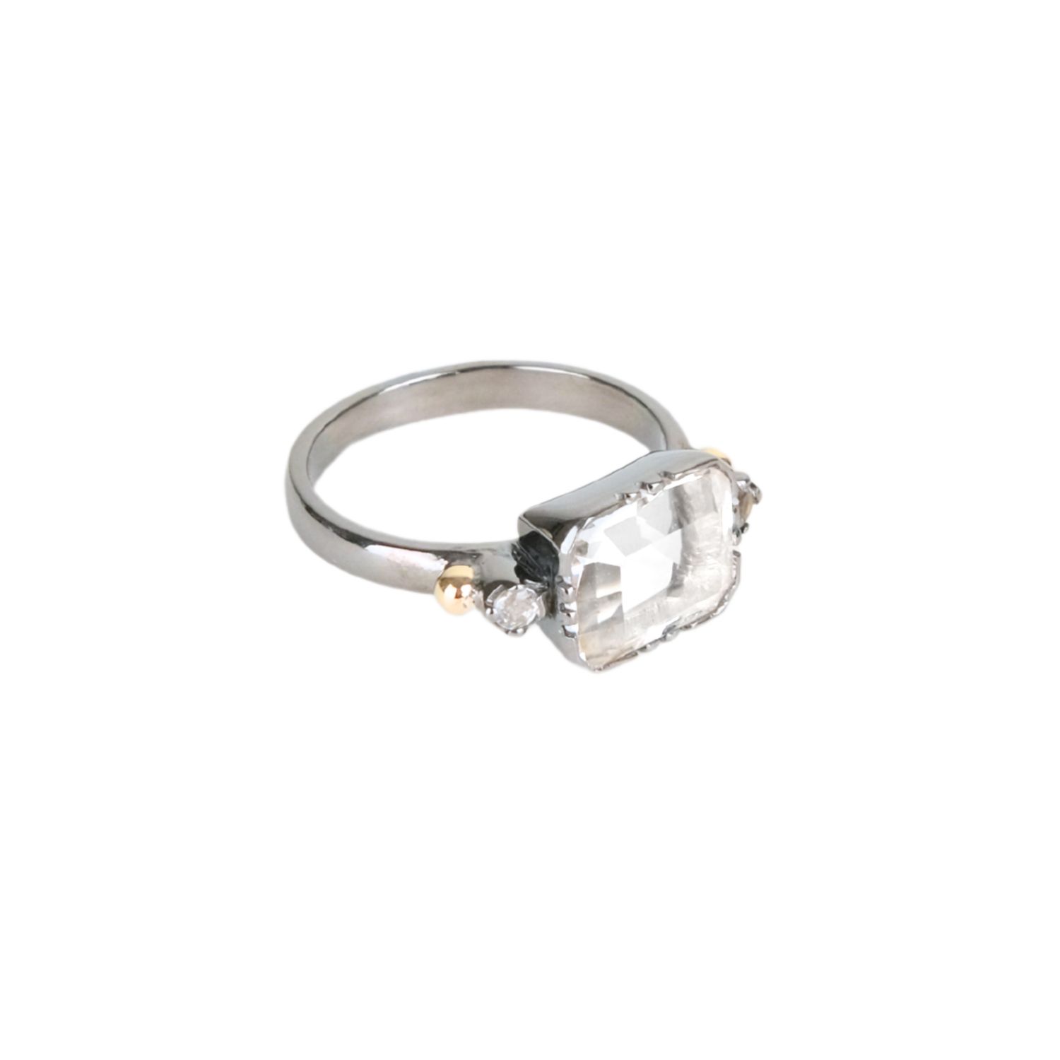 Ring Solitaire Rectangular Rock Crystal in Silver and Gold Ring Solitaire Rectangular Rock Crystal in Silver and Gold