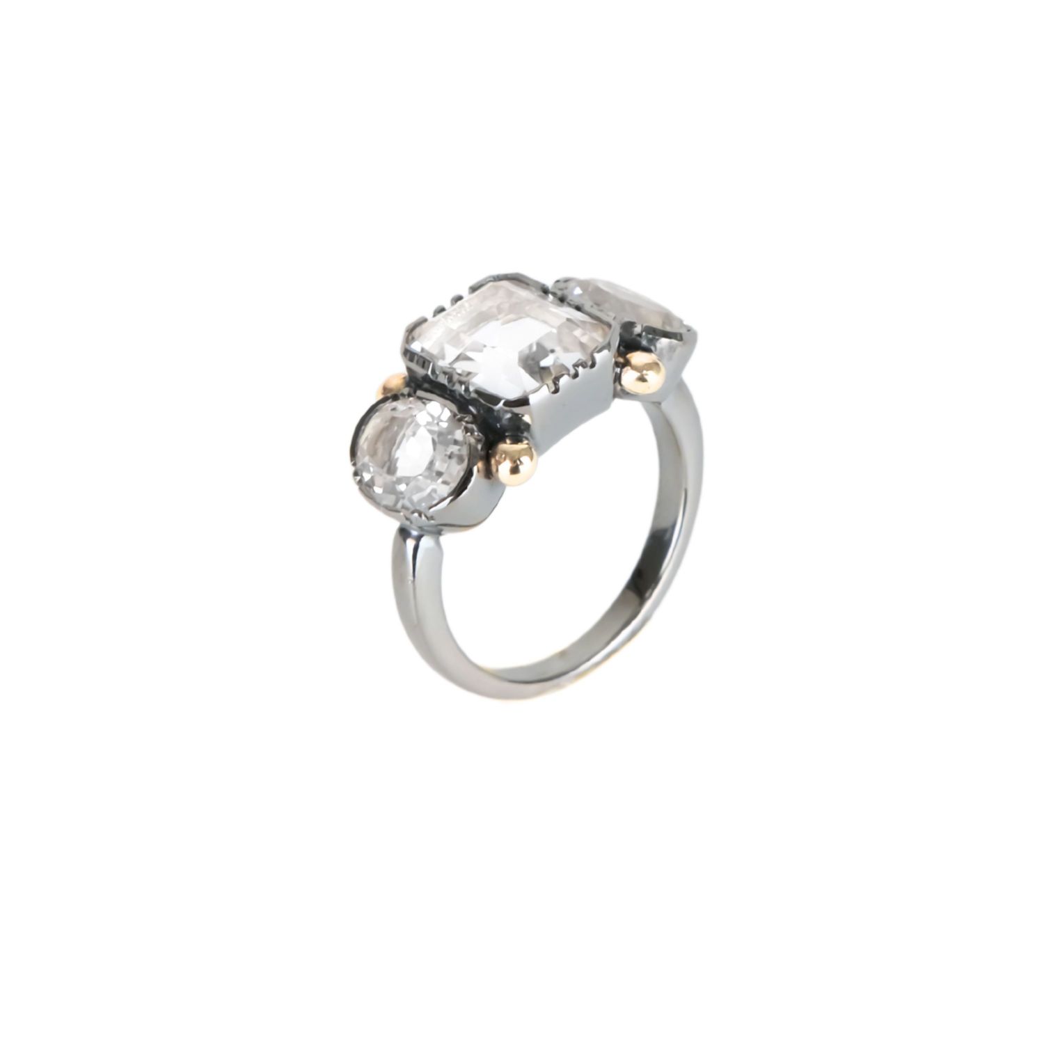 Ring Trio Rectangular Rock Crystal in Silver and Gold Ring Trio Rectangular Rock Crystal in Silver and Gold