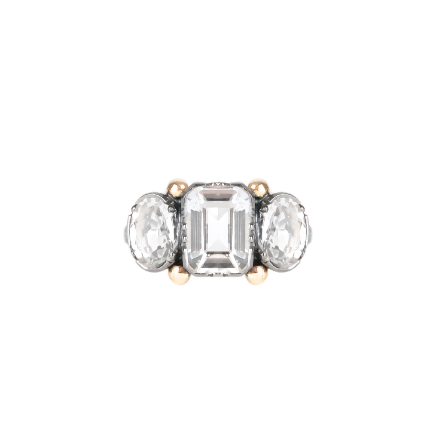 Ring Trio Rectangular Rock Crystal in Silver and Gold Ring Trio Rectangular Rock Crystal in Silver and Gold