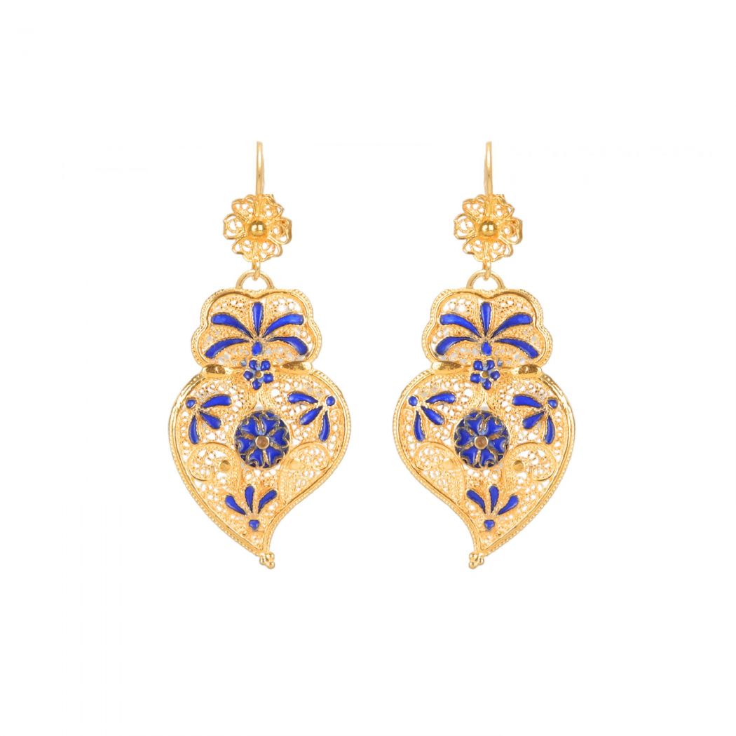 Earrings Heart of Viana Royal Blue in Gold Plated Silver 