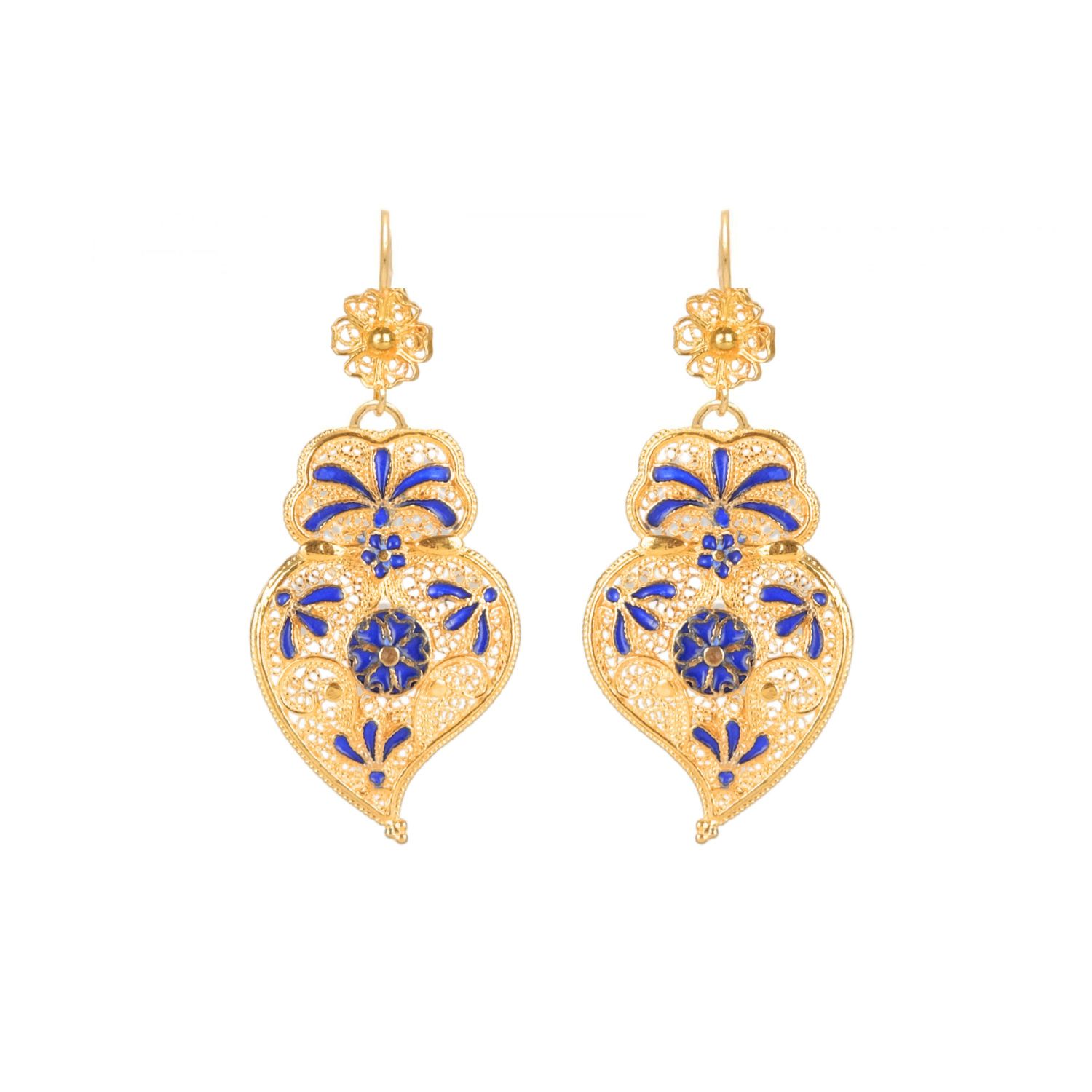 Pendientes Corazón de Viana Azul Real de Plata Bañada en Oro Pendientes Corazón de Viana Azul Real de Plata Bañada en Oro