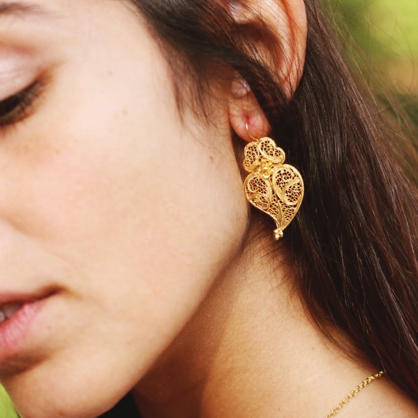 Earrings Heart of Viana 4,0cm in Gold Plated Silver 