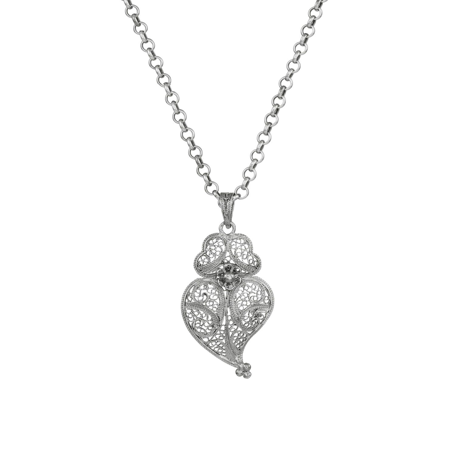 Necklace Heart of Viana 4,0 cm in Silver - Portugal Jewels