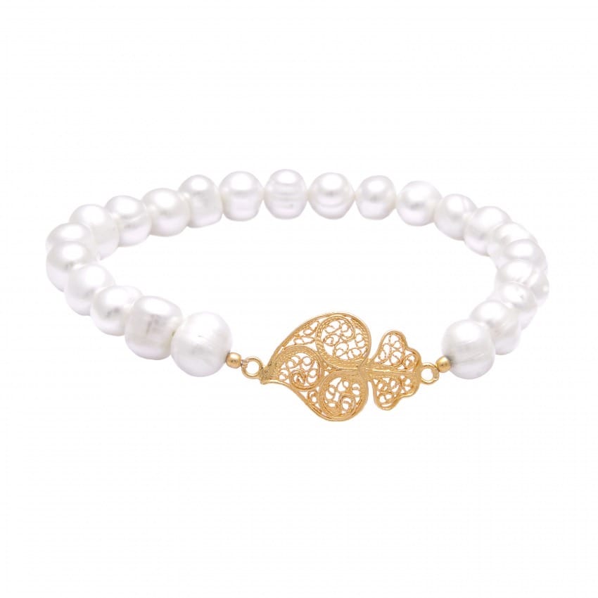 Bracelet Heart of Viana in Gold Plated Silver with Pearls 