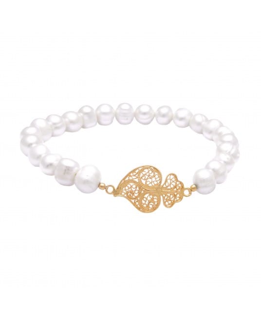 Bracelet Heart of Viana in Gold Plated Silver and Pearls 