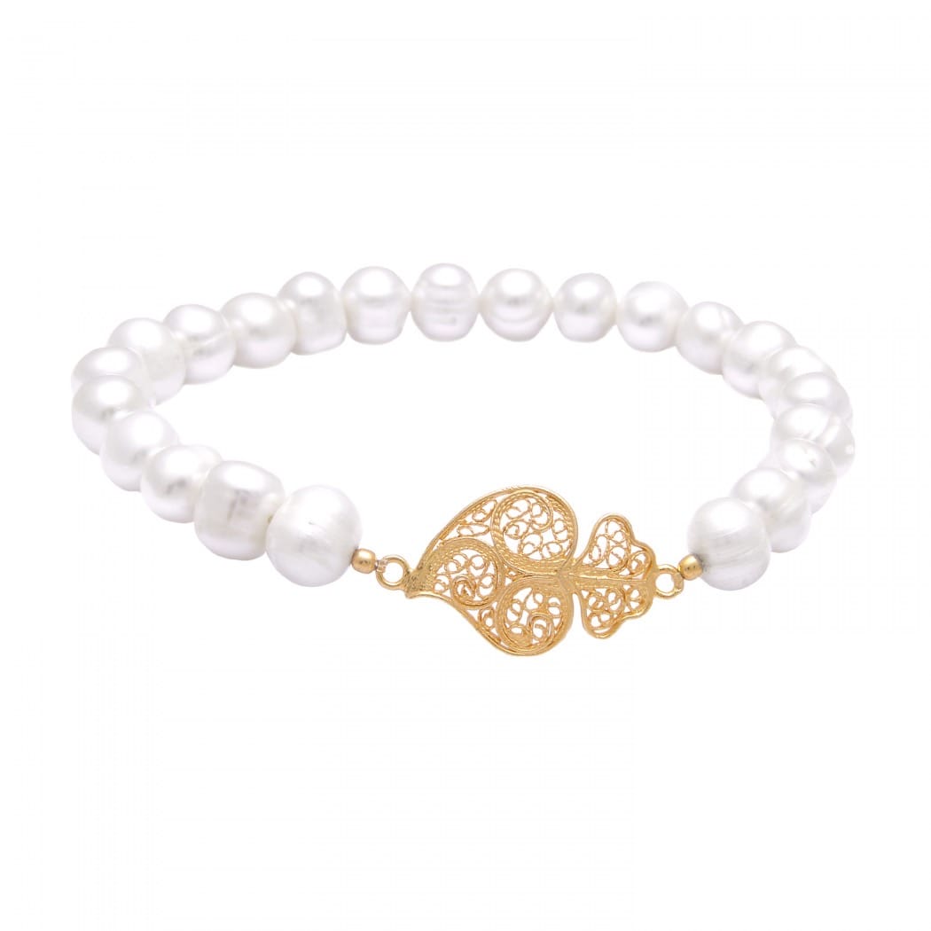 Bracelet Heart of Viana in Gold Plated Silver and Pearls 