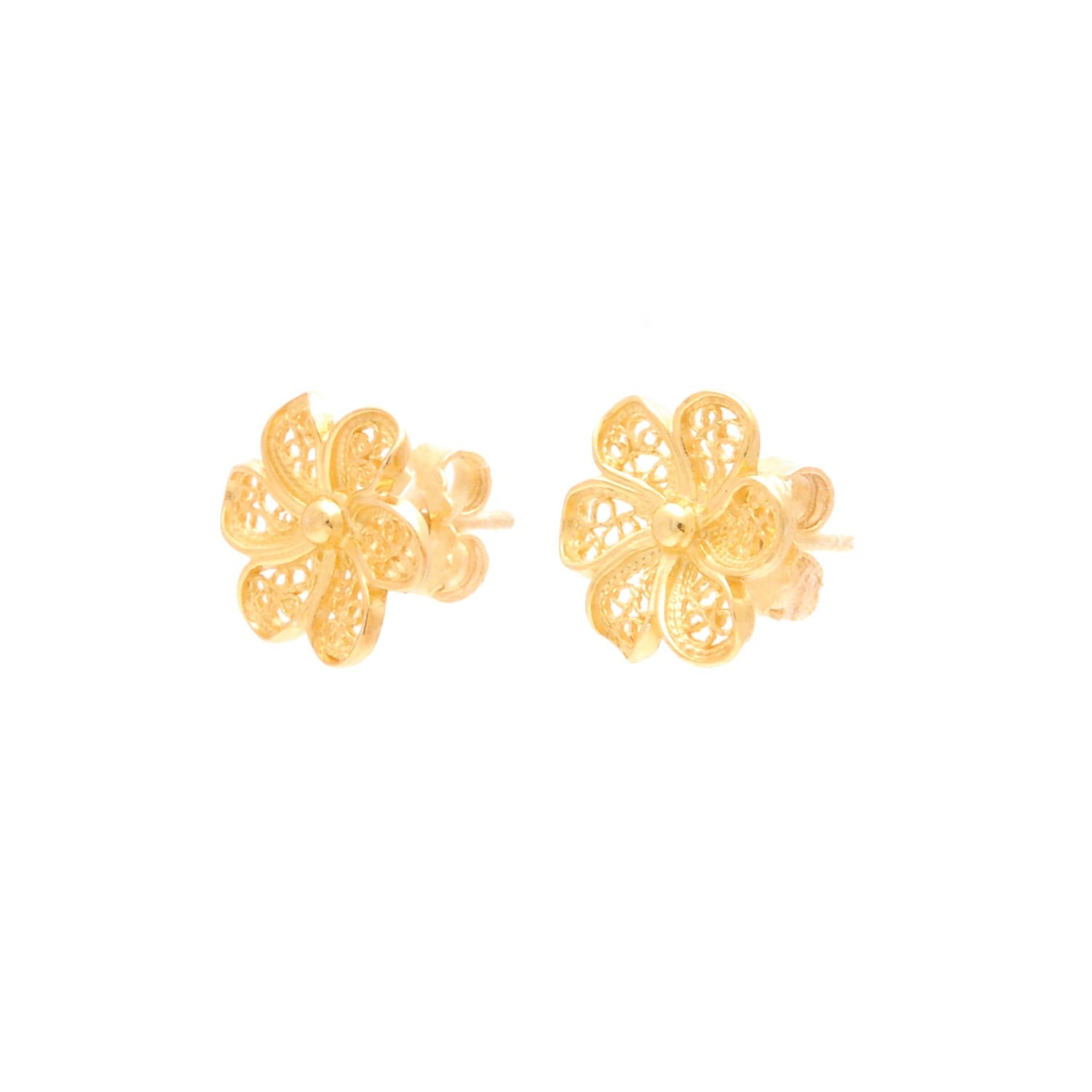 Brincos Flor em Prata Dourada Brincos Flor em Prata Dourada