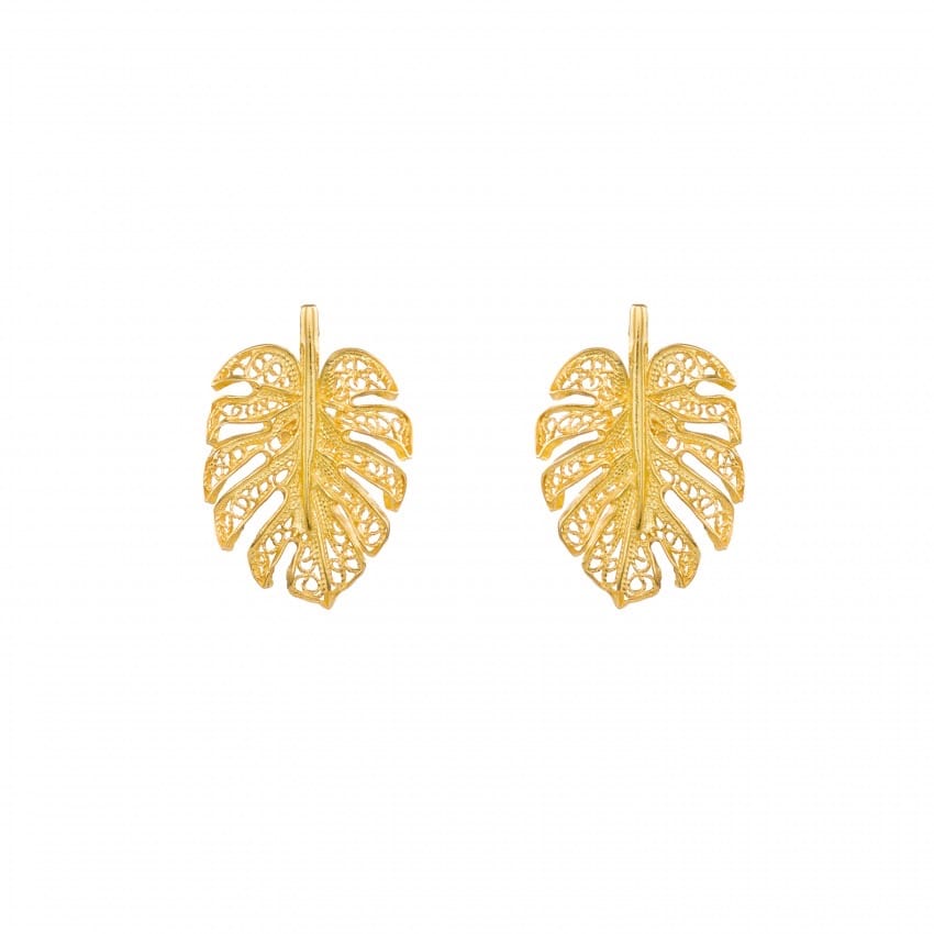 Earrings Monstera in Gold Plated Silver 
