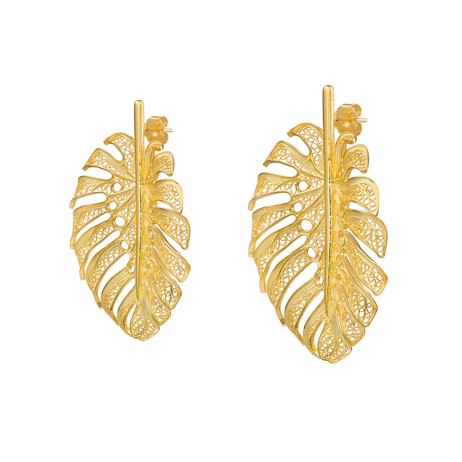 Earrings Monstera XL in Gold Plated Silver Earrings Monstera XL in Gold Plated Silver