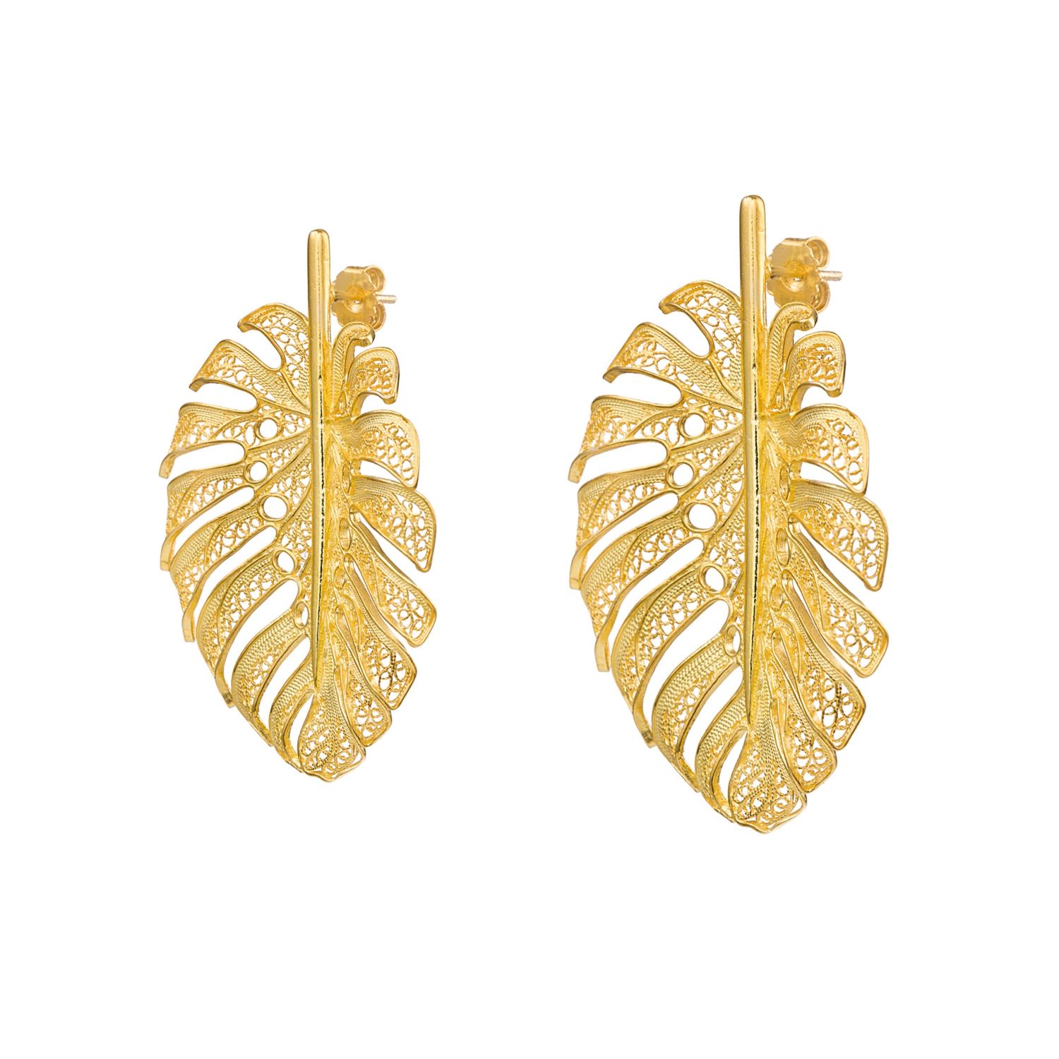 Earrings Monstera XL in Gold Plated Silver 