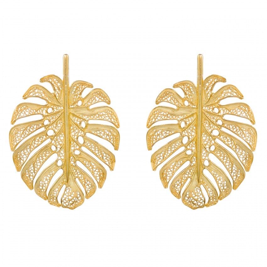 Pendientes Monstera XL de Plata Bañada en Oro 