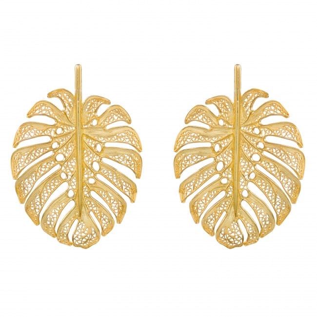 Earrings Monstera XL in Gold Plated Silver