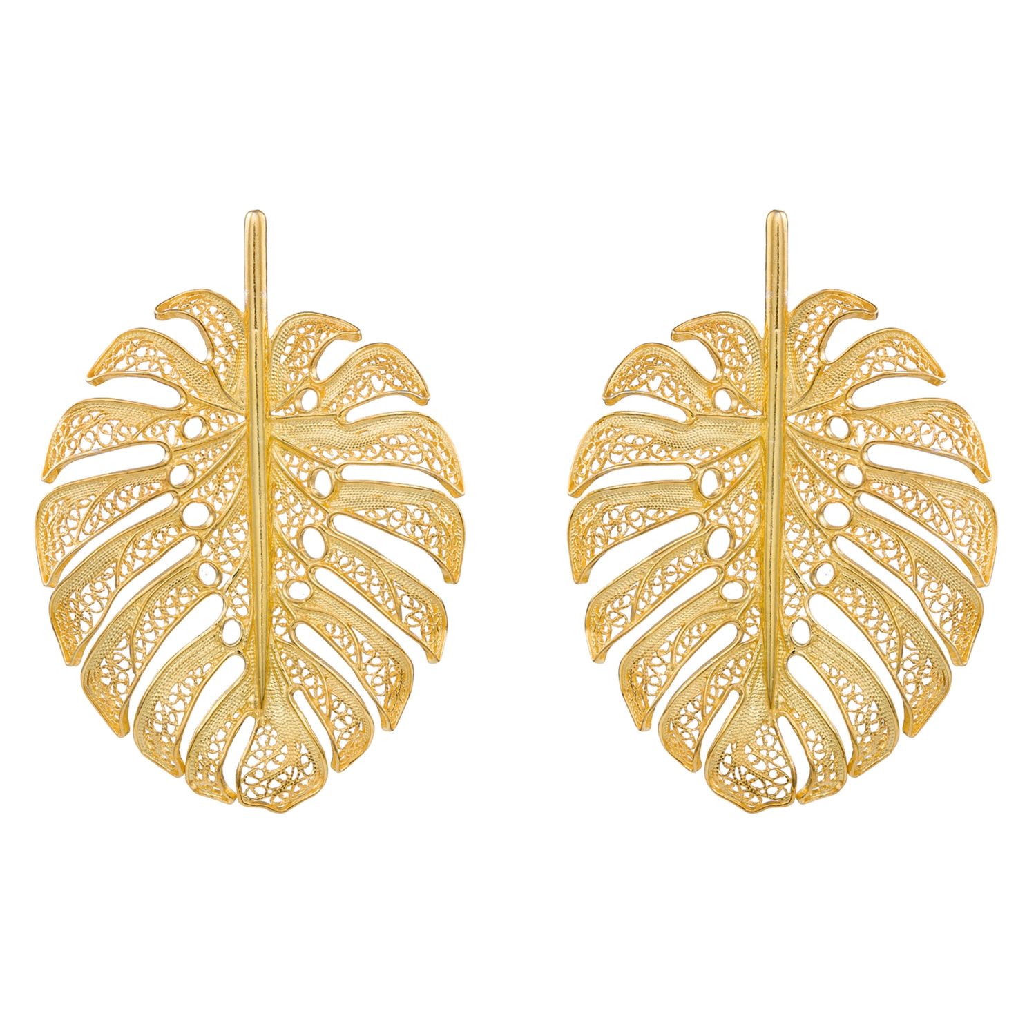 Earrings Monstera XL in Gold Plated Silver 