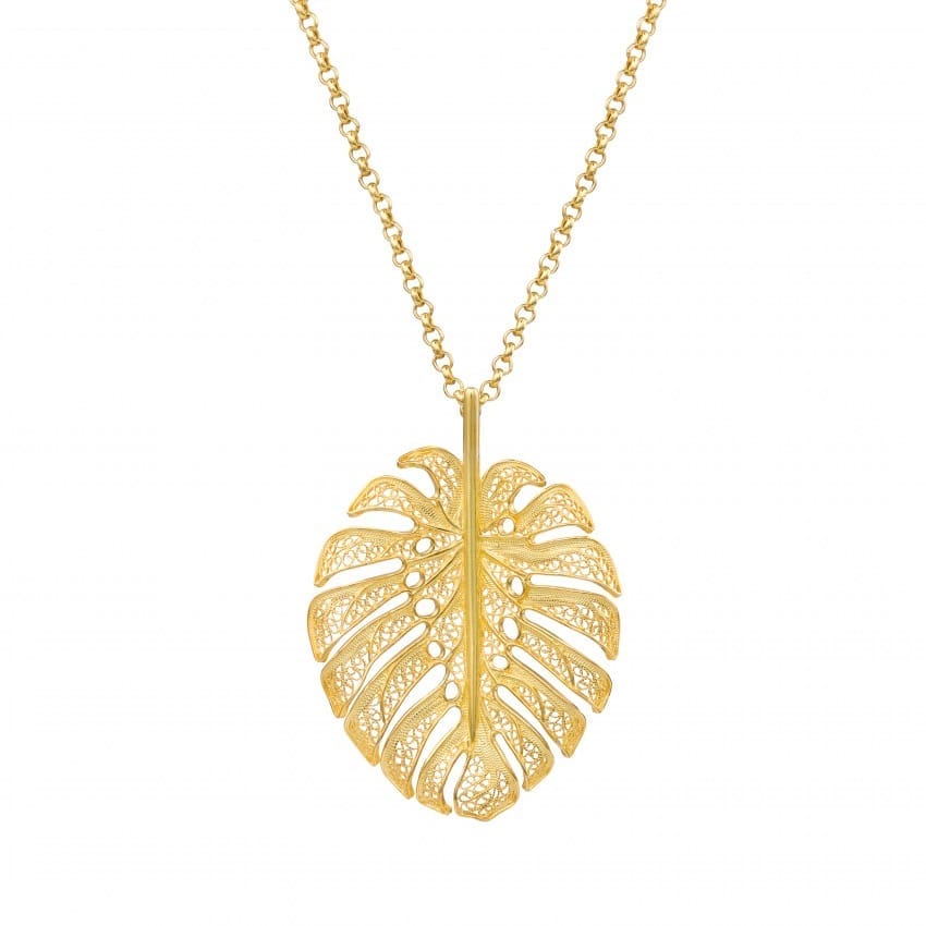 Collar Monstera XL de Plata Bañada en Oro 