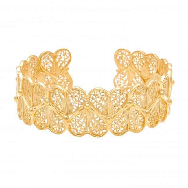 Pulseira Corações em Prata Dourada Pulseira Corações em Prata Dourada