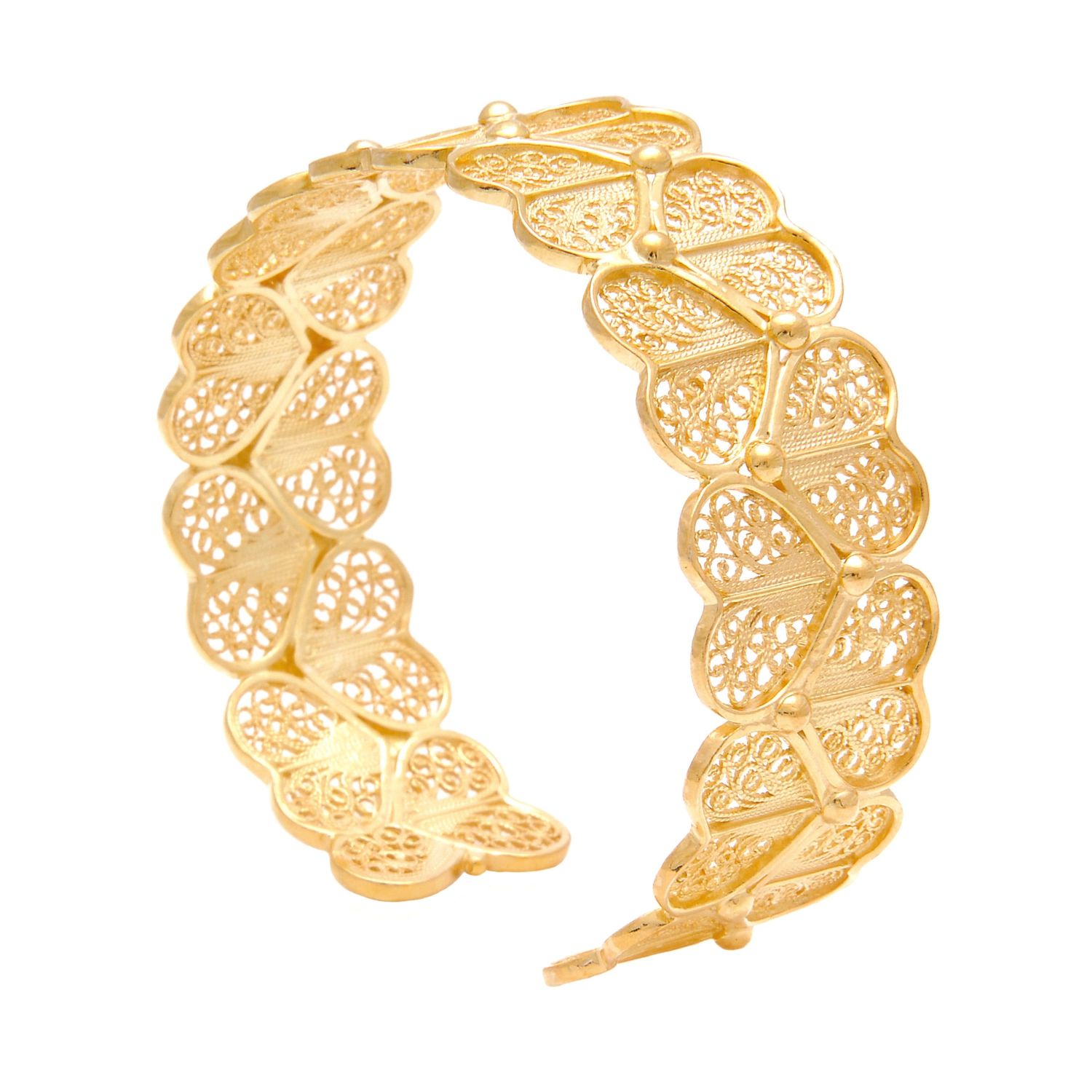 Pulseira Corações em Prata Dourada Pulseira Corações em Prata Dourada