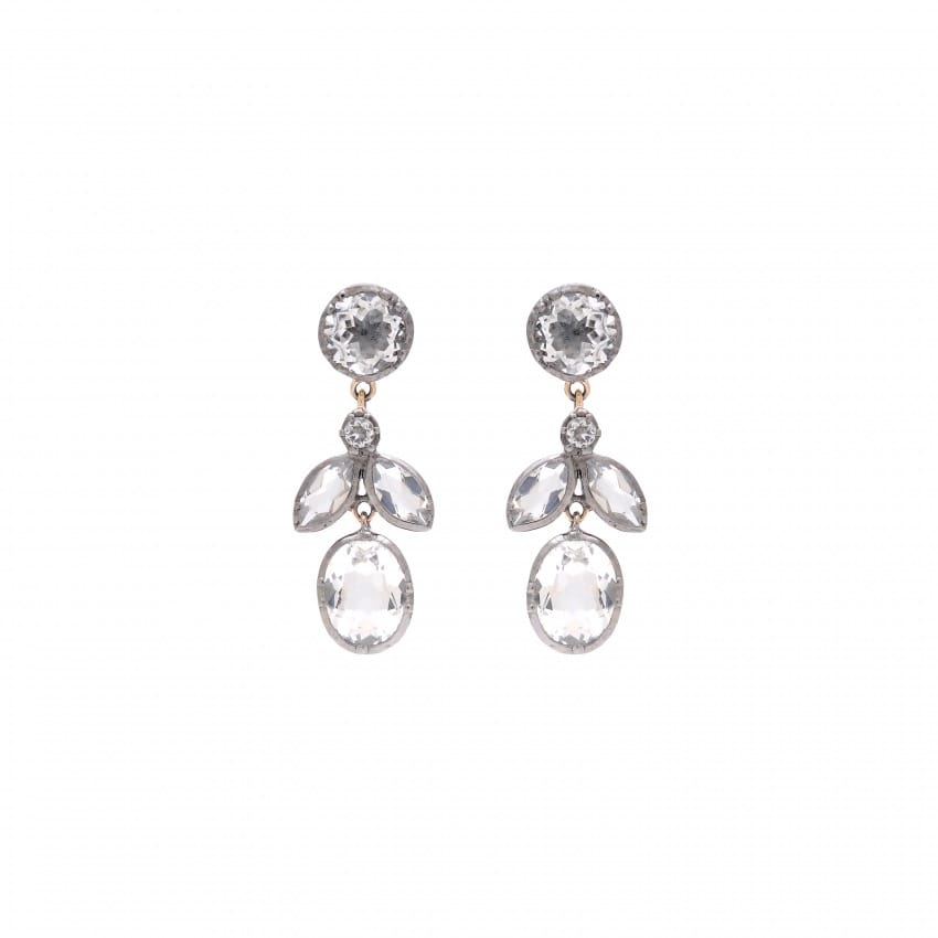 Earrings Leaves Rock Crystal in Silver and Gold 