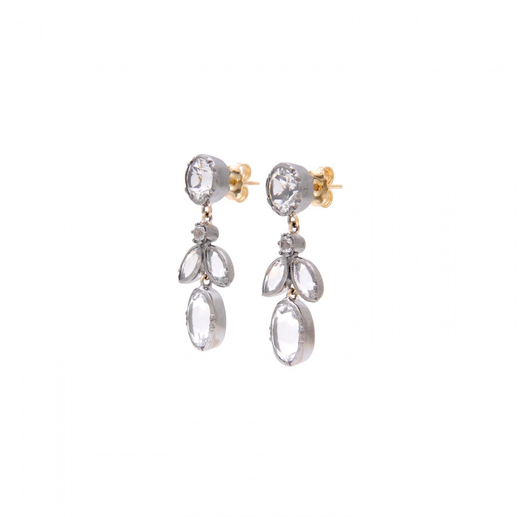 Earrings Leaf Rock Crystal in Silver and Gold 