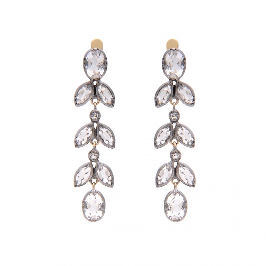 Earrings Leaves Rock Crystal in Silver and Gold 