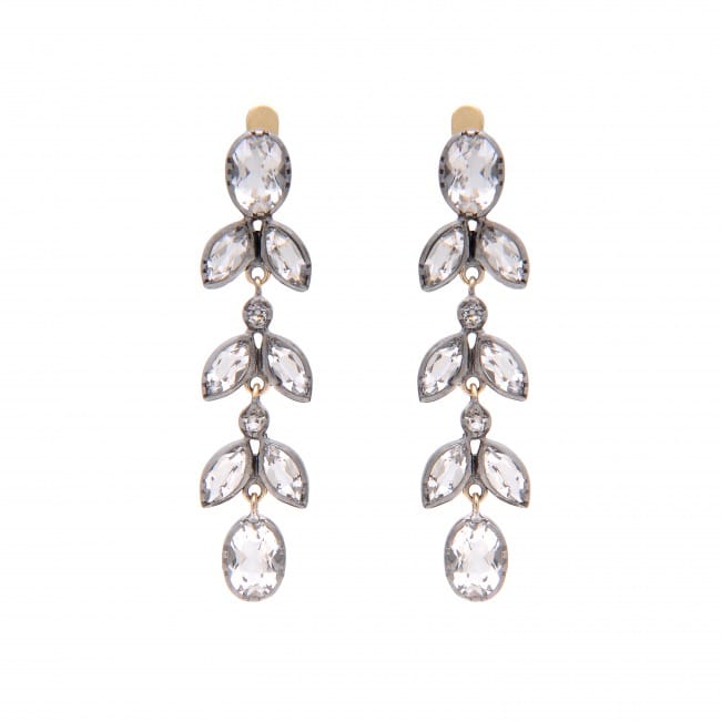 Earrings Leaves Rock Crystal in Silver and Gold 
