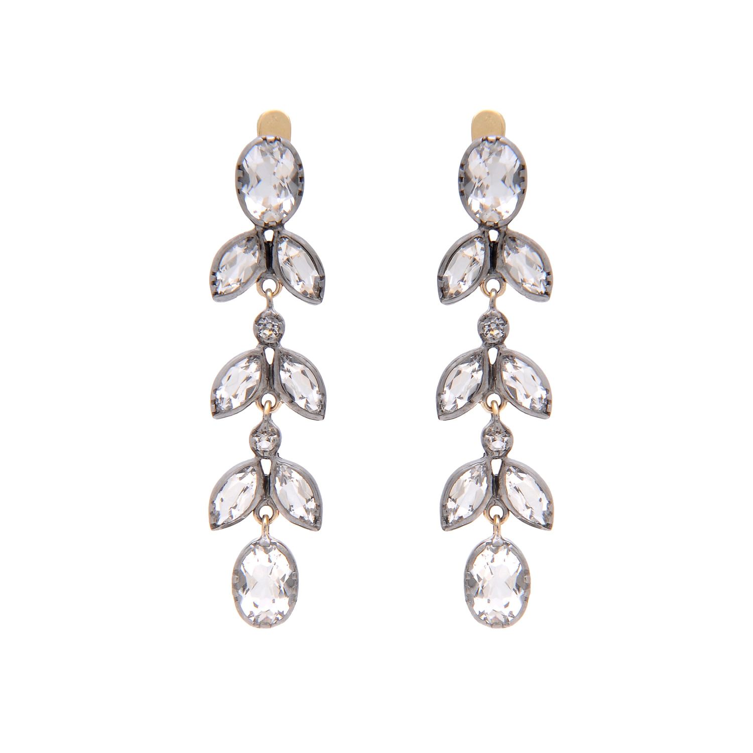 Brincos Folhas XL Cristal de Rocha em Prata e Ouro Brincos Folhas XL Cristal de Rocha em Prata e Ouro