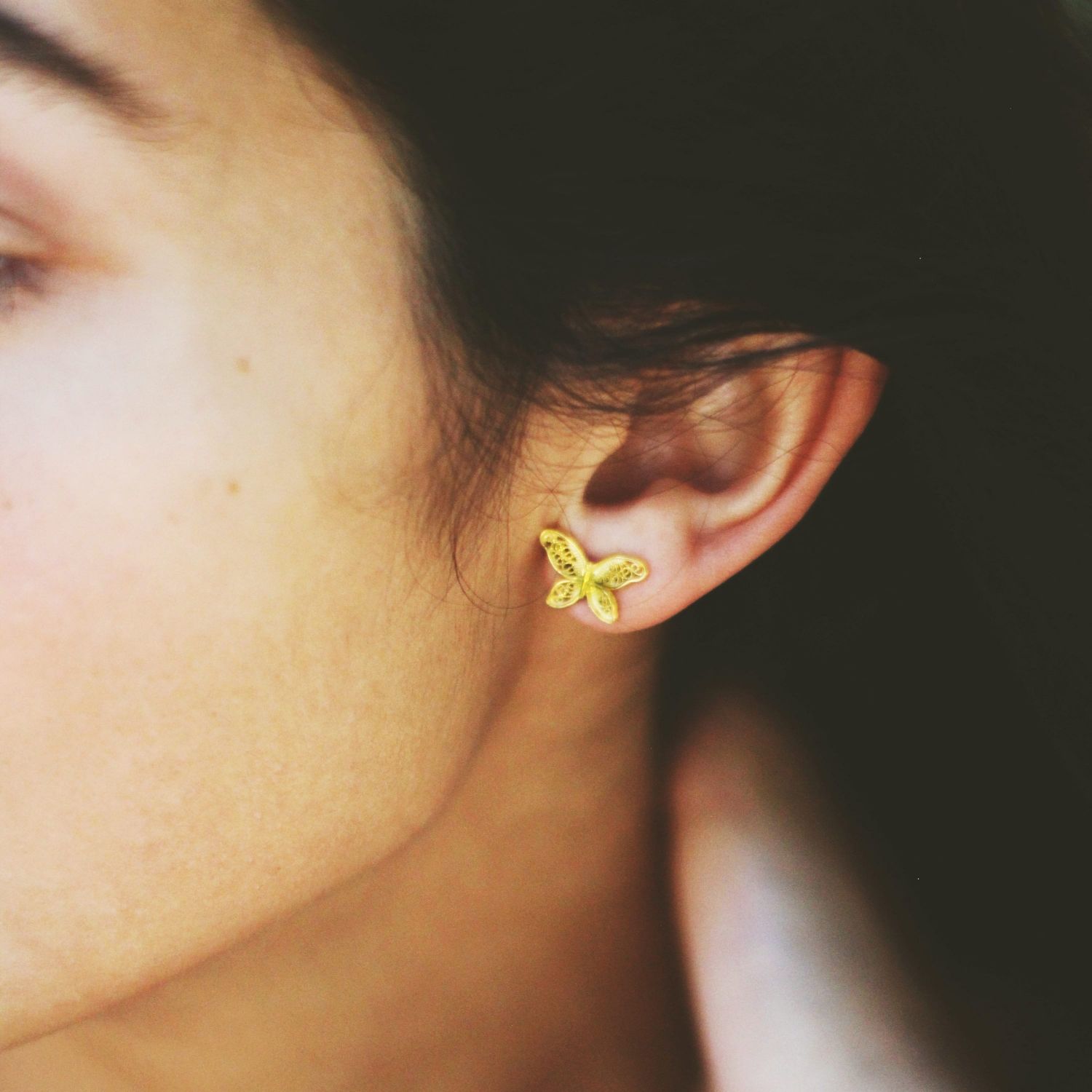Pendientes Mariposa de Plata Bañada en Oro Pendientes Mariposa de Plata Bañada en Oro