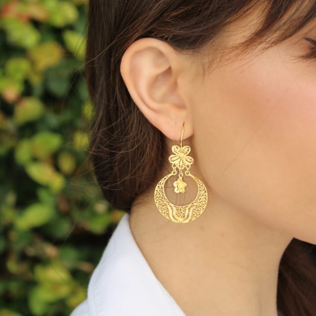Earrings Arrecadas Flower in Gold Plated Silver 