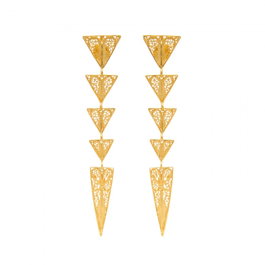 Brincos Triângulos em Prata Dourada 