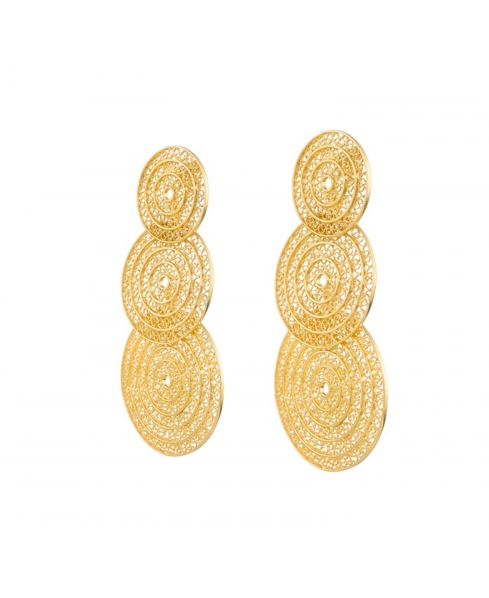 Earrings Three Circles in Gold Plated Silver - Portugal Jewels