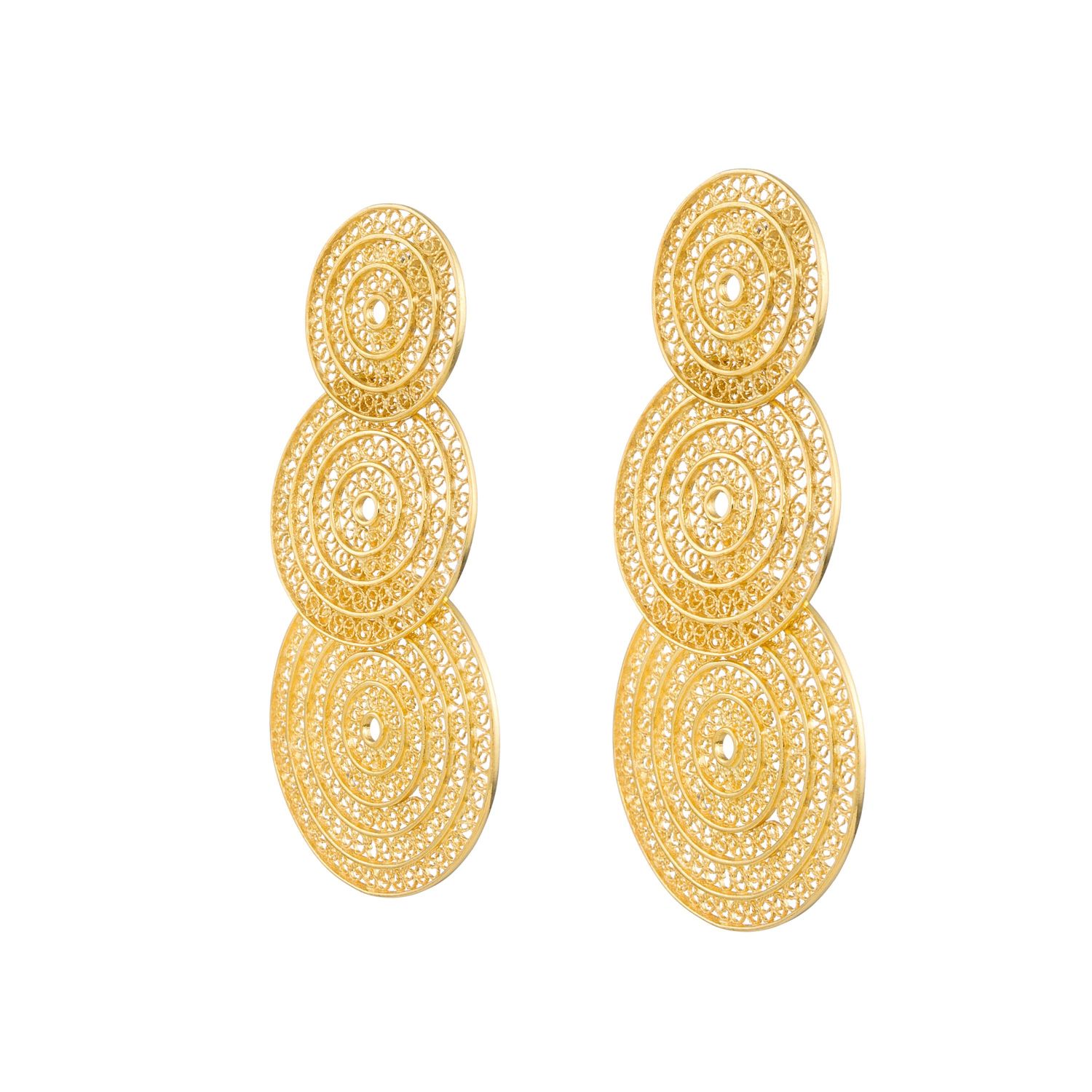 Earrings Three Circles in Gold Plated Silver - Portugal Jewels