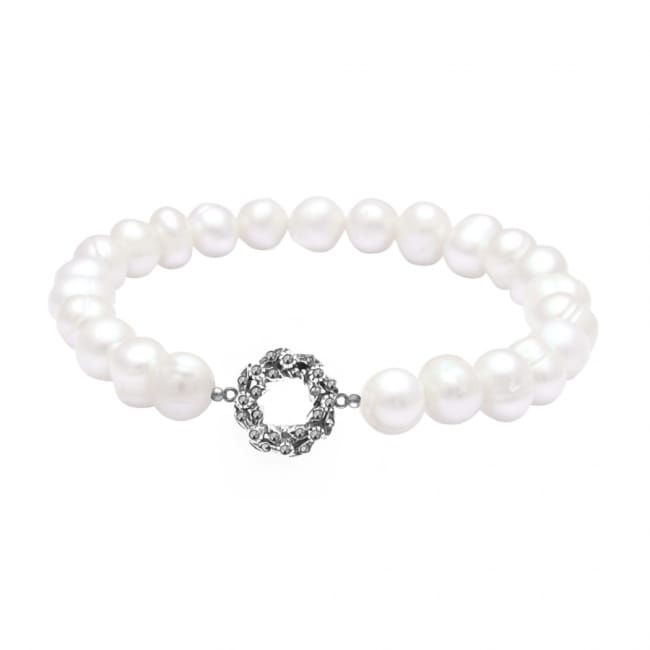 Pulseira Coroa com Marcassites em Prata e Pérolas Pulseira Coroa com Marcassites em Prata e Pérolas