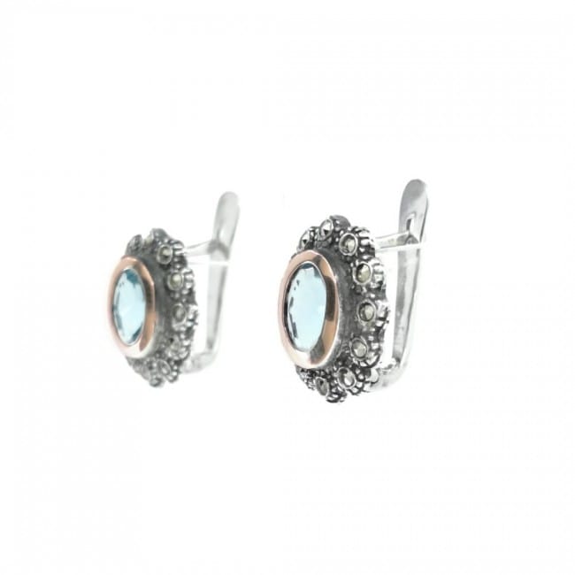 Earrings Aquamarine Marcasites in Silver and Gold Earrings Aquamarine Marcasites in Silver and Gold