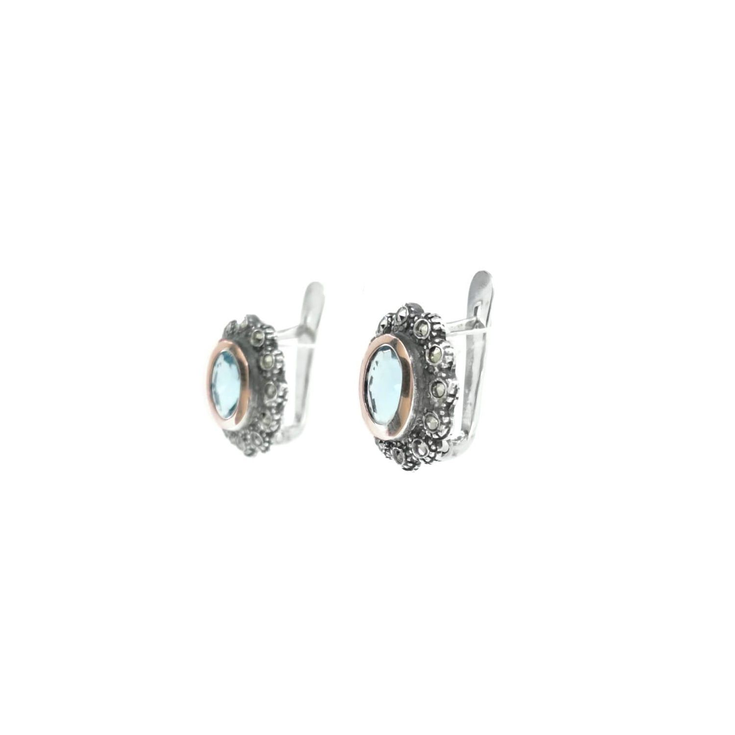 Earrings Blue Marcasites in Silver and Gold Earrings Blue Marcasites in Silver and Gold