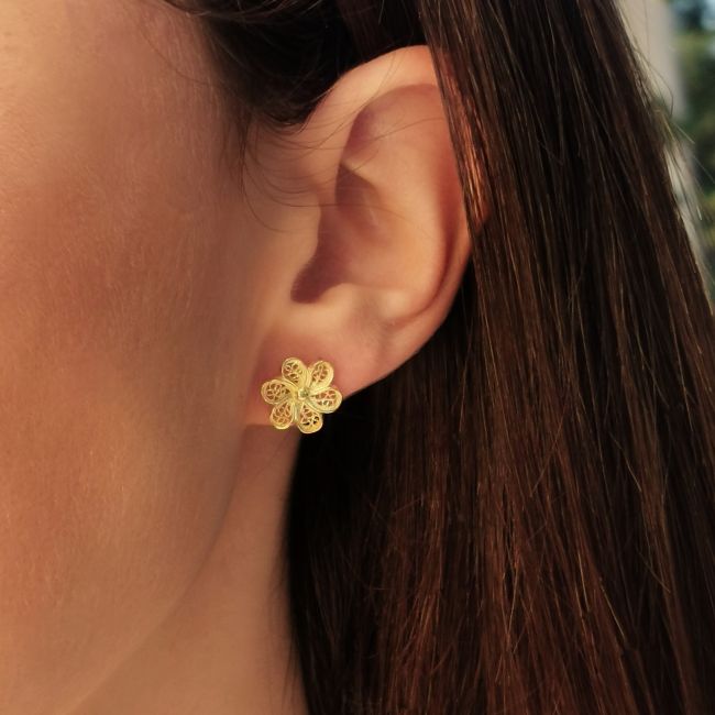 Earrings Flower in Gold Plated Silver