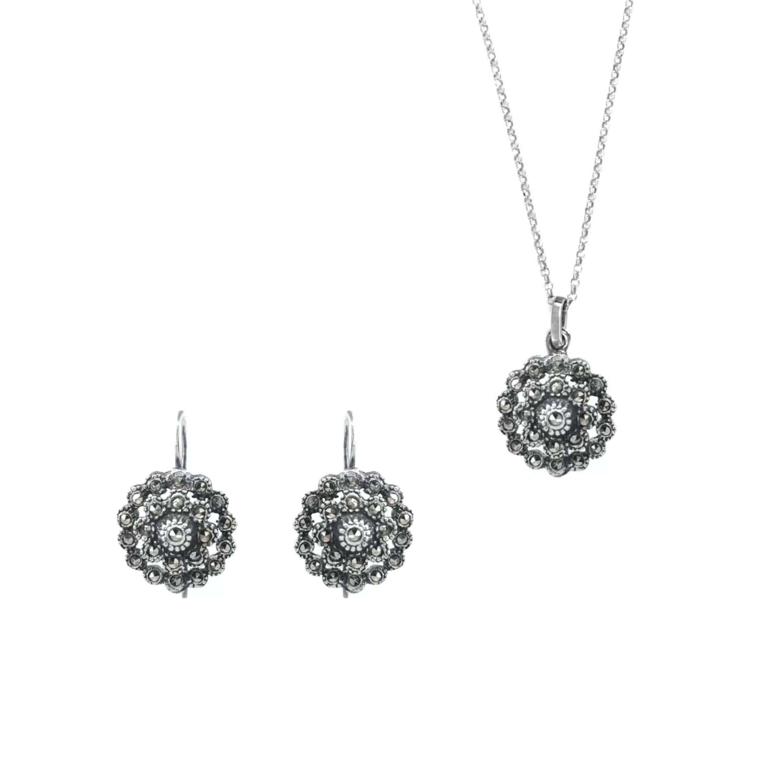 Conjunto Pinha Marcassites em Prata Conjunto Pinha Marcassites em Prata