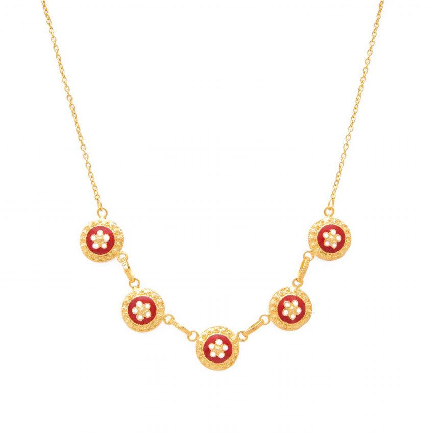 Necklace Red 5 Caramujos in Gold Plated Silver 