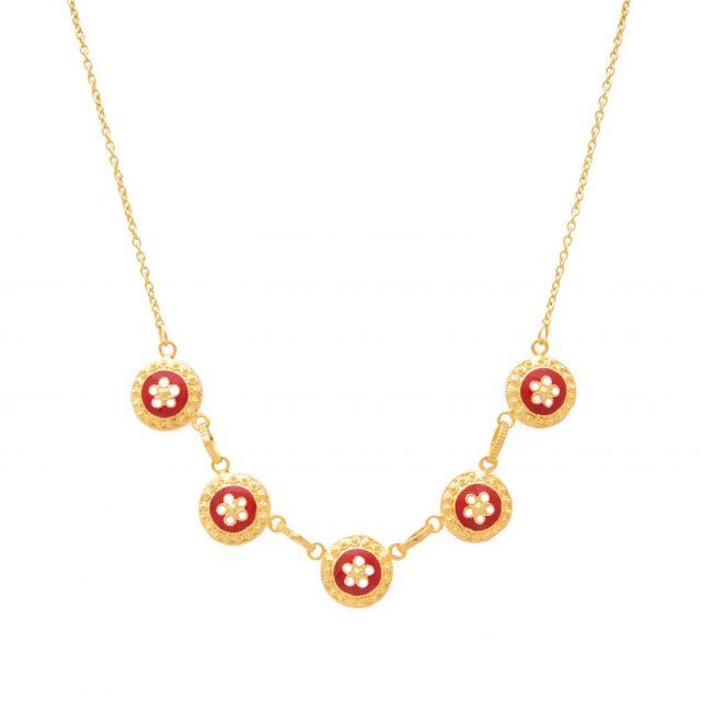 Necklace 5 Red Caramujos in Gold Plated Silver 