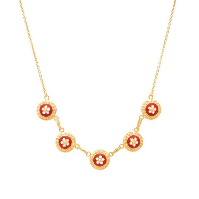 Necklace Red 5 Caramujos in Gold Plated Silver 