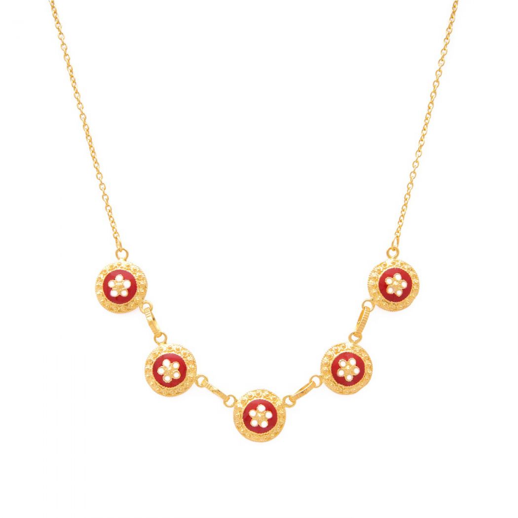 Necklace 5 Red Caramujos in Gold Plated Silver 
