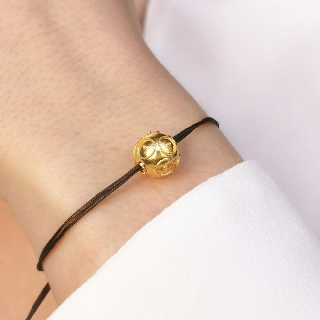 Bracelet Viana´s Conta in Gold Plated Silver with Cord 