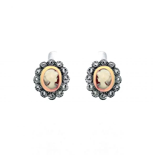 Earrings Camafeu with Marcasites in Silver and Gold