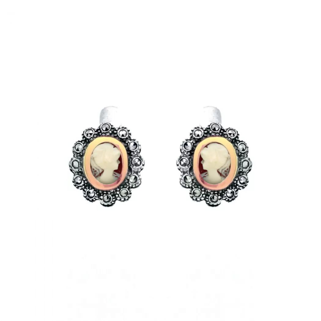 Earrings Camafeu with Marcasites in Silver and Gold 