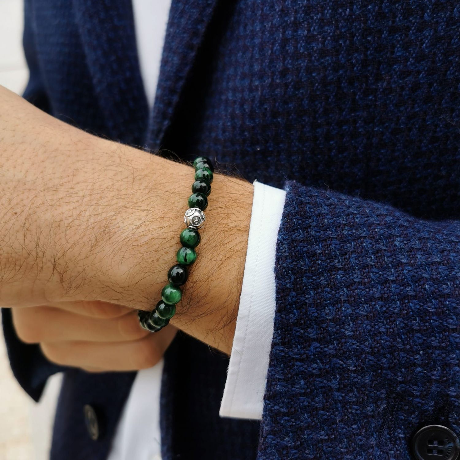 Pulseira em Prata e Olho de Tigre Verde Pulseira em Prata e Olho de Tigre Verde