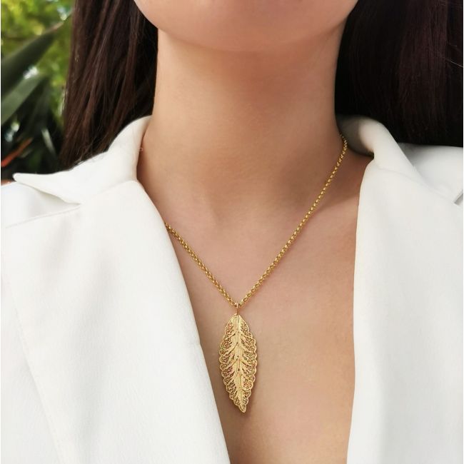 Necklace Leaf in Gold Plated Silver 