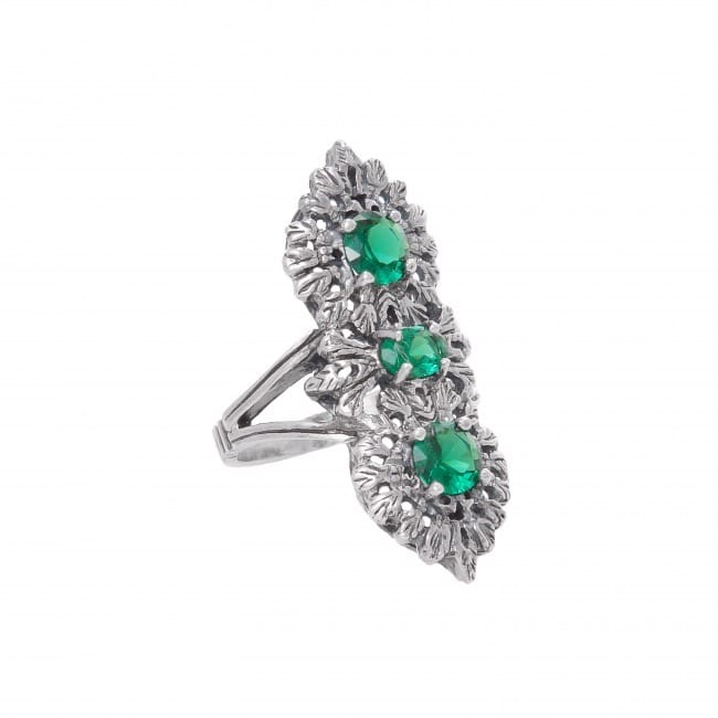 Ring Queen Green Triple in Silver 