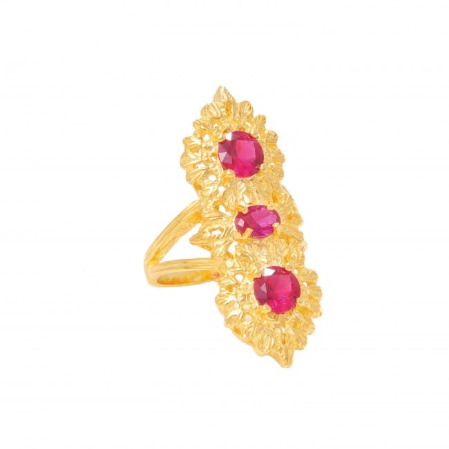 Ring Queen Red Triple in Gold Plated Silver 