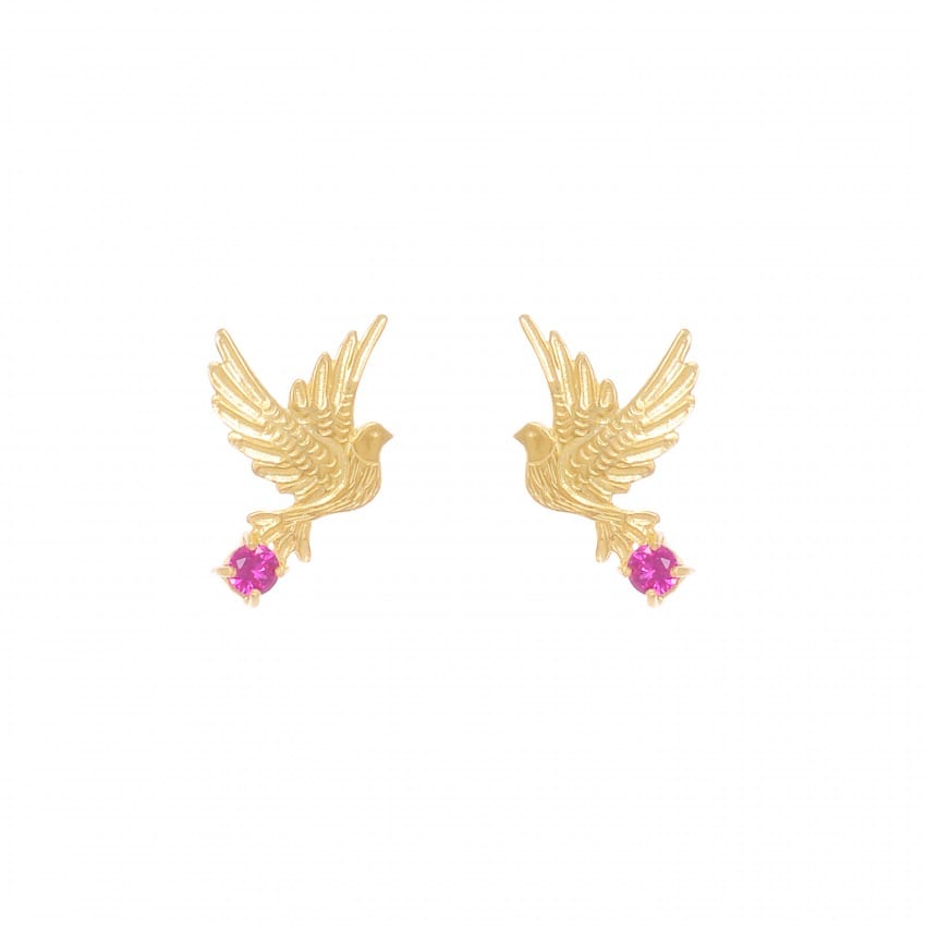 Earrings Dove Ruby in Gold Plated Silver