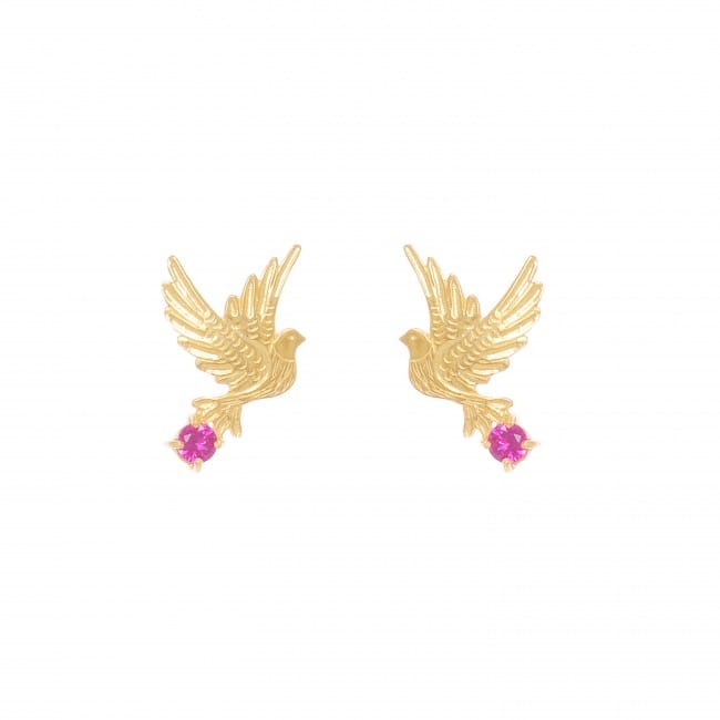 Earrings Dove Ruby in Gold Plated Silver