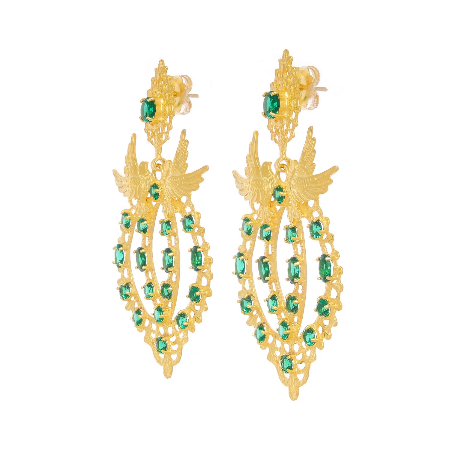 Earrings Queen Dove Emerald in Gold Plated Silver Earrings Queen Dove Emerald in Gold Plated Silver