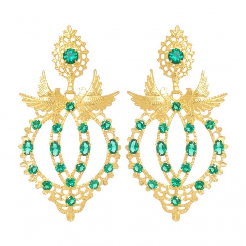 Earrings Queen Dove Emerald in Gold Plated Silver
